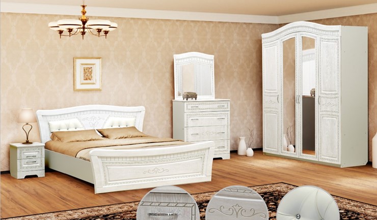 Модульная спальня Франческа, ясень анкор светлый/дуб шервуд/иск. кожа перламутровый глянец в Тольятти - изображение