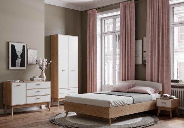 Модульная спальня Калгари №2 (Дуб натуральный светлый/Белый матовый) в Тольятти - изображение