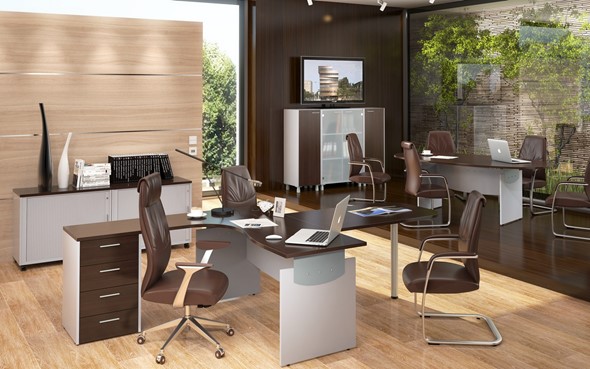 Офисный комплект мебели OFFIX-NEW для двух сотрудников и руководителя в Сызрани - изображение