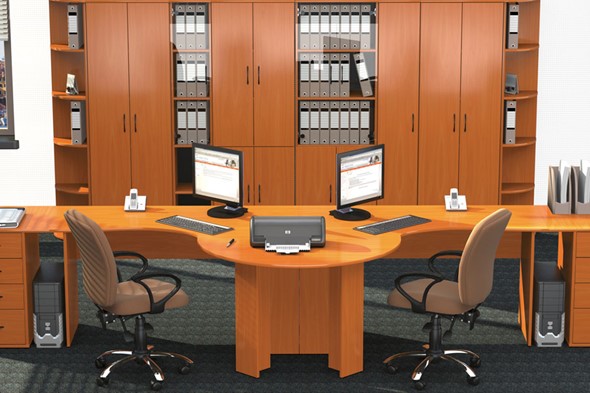 Офисный набор мебели Классик для двух сотрудников с большим шкафом в Сызрани - изображение
