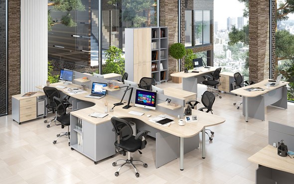 Набор мебели в офис OFFIX-NEW для 4 сотрудников с двумя шкафами в Самаре - изображение