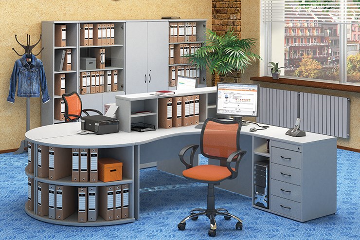 Набор мебели в офис Moно-Люкс для 2 сотрудников с большим шкафом и тумбами в Самаре - изображение
