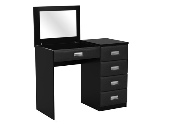 Столик косметический Como/Veda, с зеркалом, 4 ящика, правый, ЛДСП черный/экокожа черная в Самаре - изображение