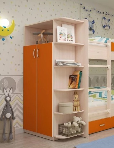 Детский распашной шкаф Мая корпус Млечный дуб, фасад Оранжевый в Самаре - изображение 1