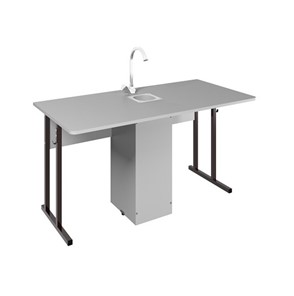 Детский стол 2-местный для кабинета химии Стандарт 6, Пластик Серый/Коричневый в Самаре