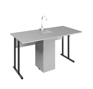 Детский стол 2-местный для кабинета химии Стандарт 7, Пластик Серый/Коричневый в Сызрани
