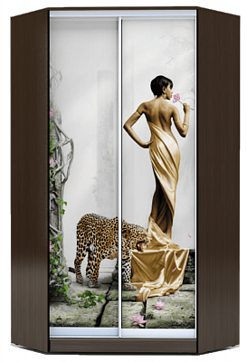 Угловой шкаф-купе 2300х1103, ХИТ У-23-4-77-03, Девушка с леопардом, венге в Самаре - изображение