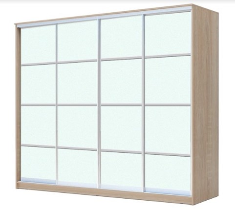 Шкаф 4-х дверный ХИТ 23-4-24/2-8888, с матовым стеклом, разделительные планки х4, Дуб сонома в Самаре - изображение