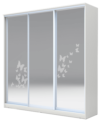 Шкаф 3-х створчатый 2400х2000х620 три зеркала, наполнение №2, Бабочки ХИТ 24-20-656-05 Белая Шагрень в Тольятти - изображение