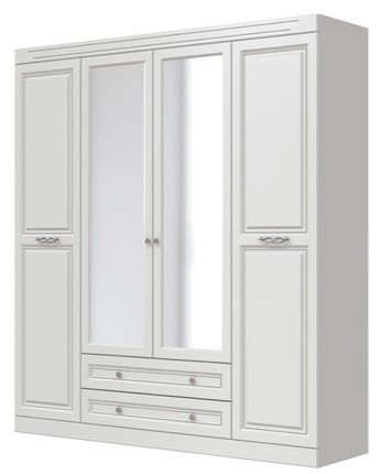Шкаф четырехдверный Олимп ШР-4 (Белый) 2 зеркала в Самаре - изображение