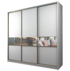 Шкаф 3-х дверный MAX МШ-27-6-24-333, Профиль Золото/Цвет Белый/с зеркальной вставкой с рисунком в Самаре