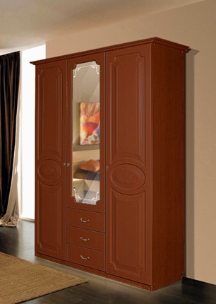 Распашной шкаф Ивушка-5 3-х створчатый с ящиками, цвет Итальянский орех в Тольятти - изображение