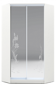Угловой шкаф 2200х1103, ХИТ У-22-4-66-01, цапля, 2 зеркала, белая шагрень в Тольятти