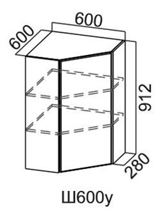 Настенный шкаф угловой, Модус, Ш600у/912, цемент светлый в Сызрани