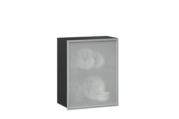 Кухонный шкаф 600, Шервуд, со стеклом левый ЛД 281.351.000.027, серый/черный в Самаре - предосмотр