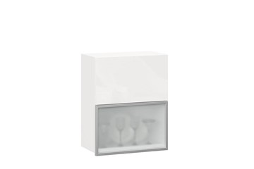 Шкаф кухонный горизонтальный 600 Шервуд, ЛД 281.971.000.174, со стеклом, белый/белый глянец в Тольятти