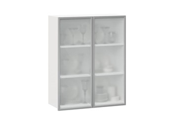 Кухонный шкаф высокий 800, Шервуд, со стеклом ЛД 281.461.000.129, белый/серый в Самаре