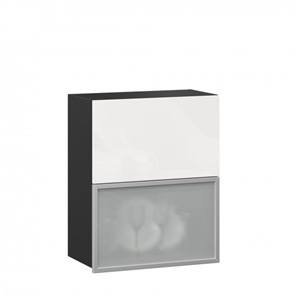 Кухонный навесной шкаф 600 горизонтальный Шервуд, ЛД 281.971.000.086, со стеклом, черный/белый глянец в Тольятти