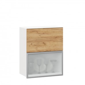 Кухонный шкаф 600 горизонтальный Шервуд, ЛД 281.971.000.135, со стеклом, белый/дуб золотой в Самаре