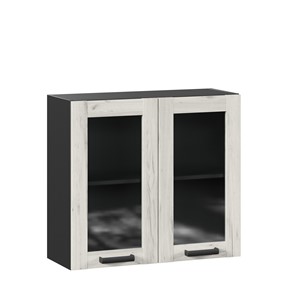 Навесной кухонный шкаф 800 со стеклом Винченца ЛД 234.360.000.080 Чёрный/Дуб Крафт белый в Самаре