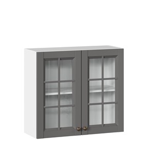 Кухонный навесной шкаф Амели-3 800 со стеклом ЛД 299.360.000.034, Белый/Оникс серый в Самаре