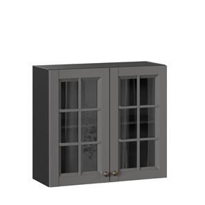Шкаф навесной Амели-3 800 со стеклом ЛД 299.360.000.036, Черный/Оникс серый в Самаре