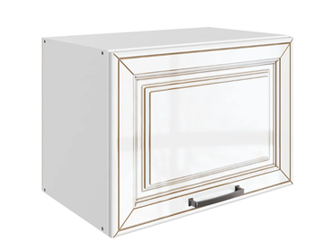 Кухонный навесной шкаф Атланта L500 Н360 (1 дв. гл.) эмаль (белый/белый глянец патина золото) в Сызрани