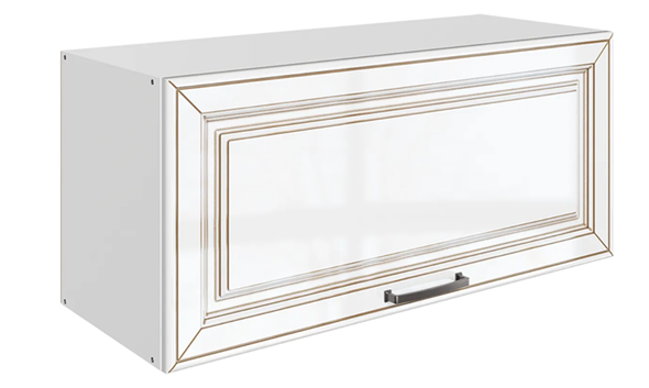 Шкаф на кухню Атланта L800 Н360 (1 дв. гл.) эмаль (белый/белый глянец патина золото) в Тольятти - изображение