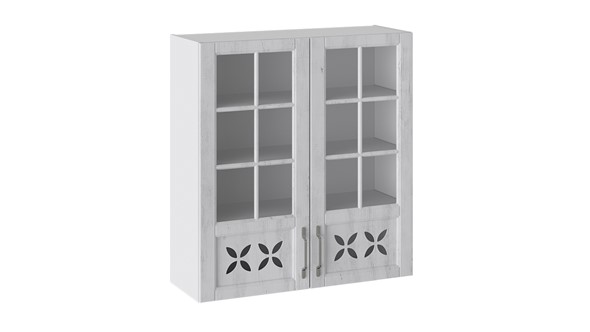 Кухонный шкаф Прованс (Белый глянец/Санторини светлый) cо стеклом В_96-90_2ДРДс в Тольятти - изображение
