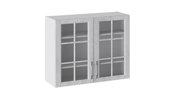 Кухонный шкаф Прованс (Белый глянец/Санторини светлый) со стеклом В_72-90_2ДРс в Тольятти