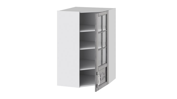 Навесной кухонный шкаф Прованс (Белый глянец/Санторини темный) угловой со стеклом ВУ45_96-(40)_1ДРДс(R) в Самаре - изображение 1