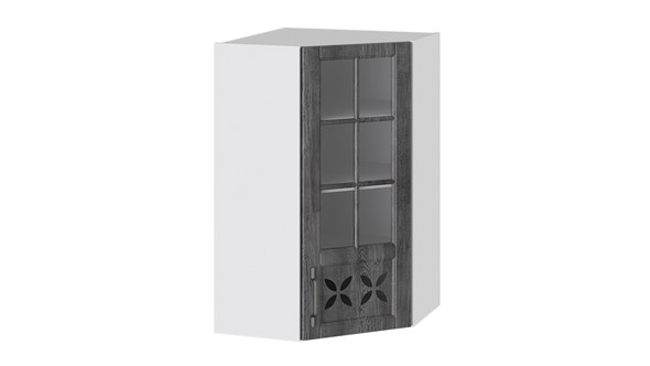 Навесной кухонный шкаф Прованс (Белый глянец/Санторини темный) угловой со стеклом ВУ45_96-(40)_1ДРДс(R) в Самаре - изображение