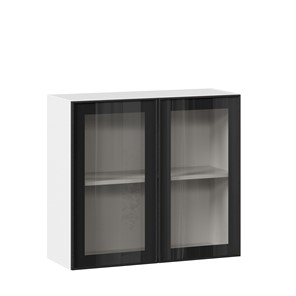 Кухонный шкаф со стеклом 800 Индиго ЛД 298.360.000.023, Белый/Чёрный в Самаре