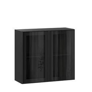 Навесной кухонный шкаф со стеклом 800 Индиго ЛД 298.360.000.149, Чёрный/Чёрный в Самаре - предосмотр