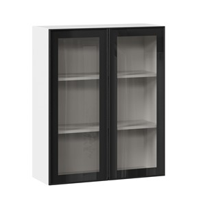 Шкаф кухонный высокий со стеклом 800 Индиго ЛД 298.460.000.030, Белый/Чёрный в Самаре - предосмотр