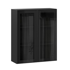 Кухонный шкаф высокий со стеклом 800 Индиго ЛД 298.460.000.156, Чёрный/Чёрный в Самаре - предосмотр
