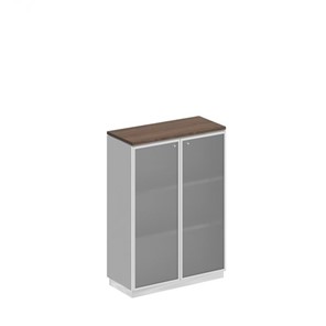 Шкаф для документов средний со стеклянными дверьми в рамке Bravo, дуб гладстоун/белый премиум (90х40х124,6) в Тольятти