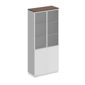 Шкаф для документов со стеклянными дверьми Bravo, дуб гладстоун/белый премиум/белый премиум (90х40х203.4) в Тольятти