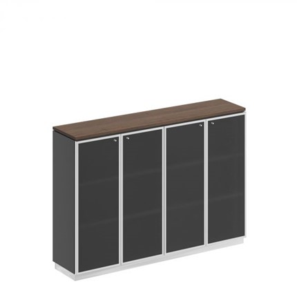 Шкаф для документов средний со стеклянными дверьми в рамке Bravo, дуб гладстоун/антрацит премиум (180,2х40х124,6) в Самаре - изображение
