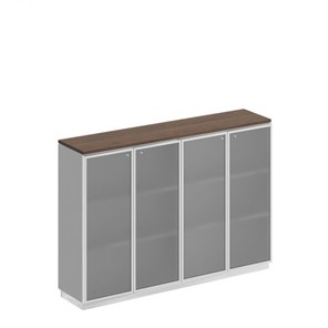 Шкаф для документов средний со стеклянными дверьми в рамке Bravo, дуб гладстоун/белый премиум (180,2х40х124,6) в Тольятти