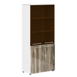 Шкаф колонка со стеклянными и глухими дверями MORRIS  Дуб Базель/Венге Белый MHC 85.2 (854х423х1956) в Самаре