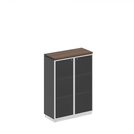 Шкаф для документов средний со стеклянными дверьми в рамке Bravo, дуб гладстоун/антрацит премиум (90х40х124,6) в Самаре - изображение