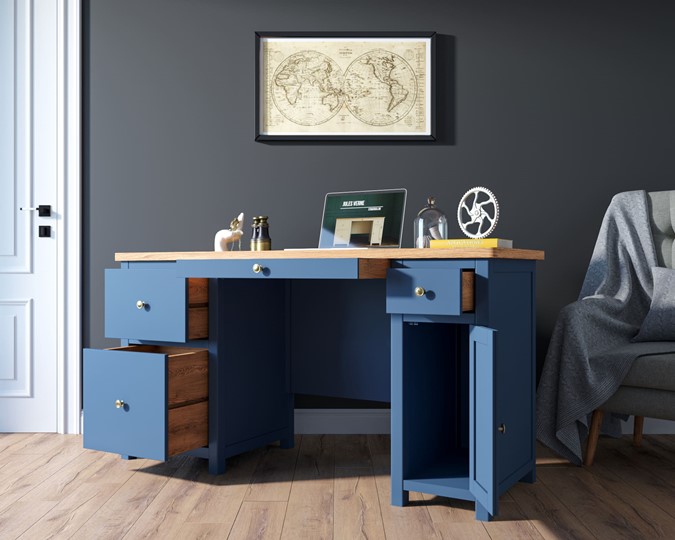 Большой рабочий стол Jules Verne JV14ETGB (Синий) в Самаре - изображение 2