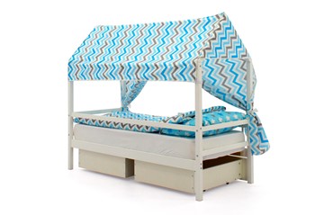 Крыша текстильная для кровати-домика Svogen (зигзаги; голубой, синий) в Тольятти - предосмотр 1