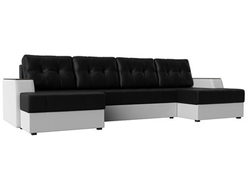 Большой П-образный диван Эмир, Черный/Белый (Экокожа) боннель в Самаре