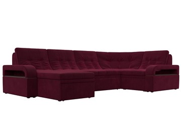 П-образный диван Лига-035, Бордовый (Микровельвет) в Самаре
