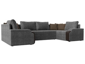 П-образный диван Николь, Серый/Коричневый/Коричневый (рогожка/экокожа) в Самаре