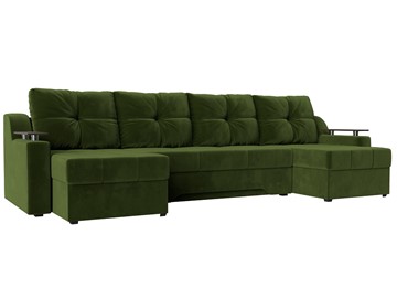 Большой П-образный диван Сенатор, Зеленый (Микровельвет) боннель в Тольятти