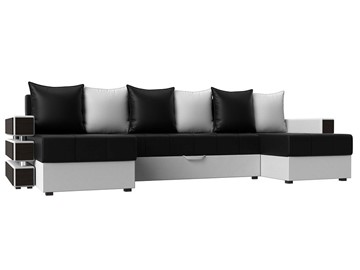 Большой П-образный диван Венеция боннель, Черный\Белый (Экокожа) в Самаре - предосмотр