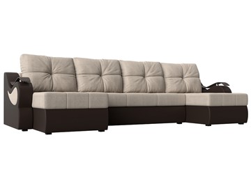 П-образный диван Меркурий П, Бежевый/коричневый (рогожка/экокожа) в Тольятти
